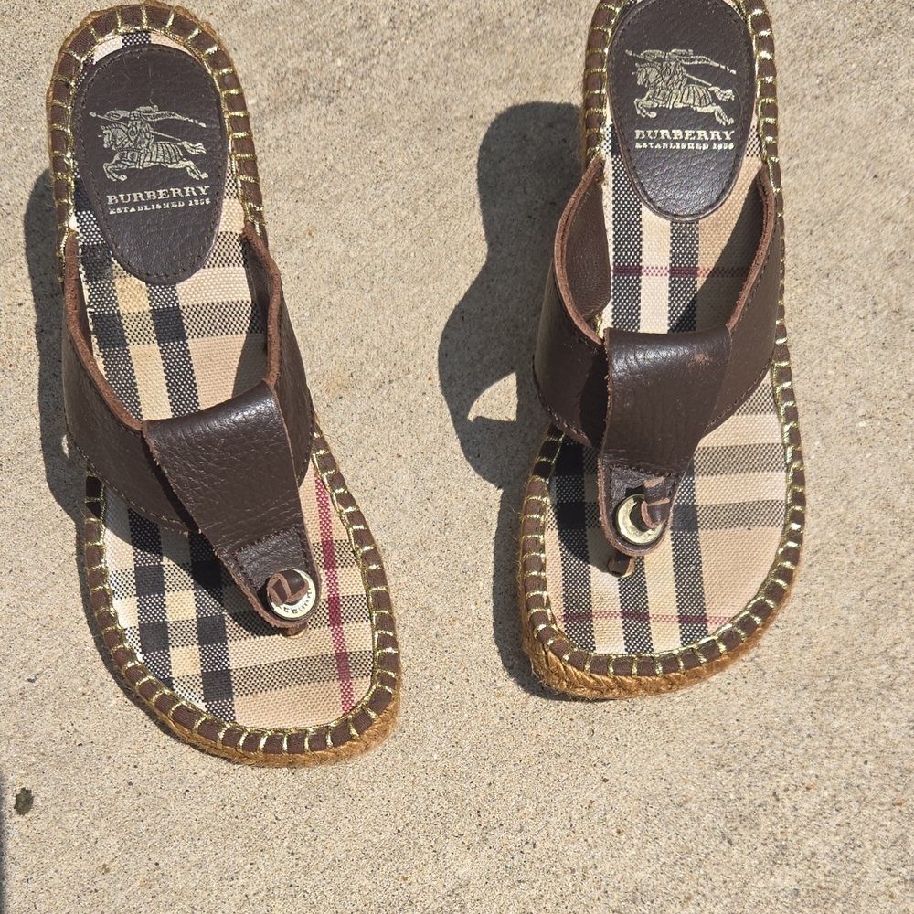Burberry Dark Brown Checkered Flip-Flops